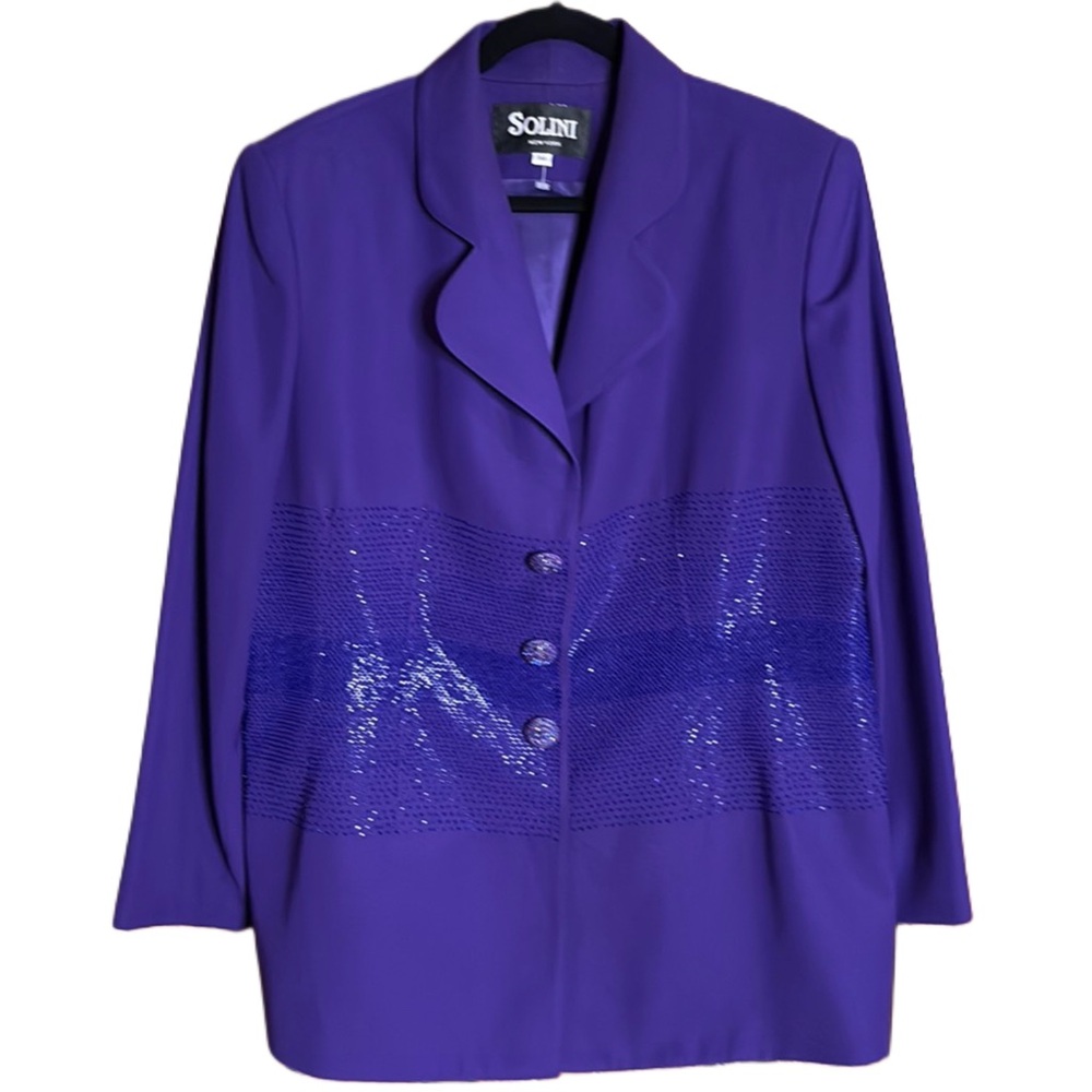 Solini NY VTG 80's true Royal Purple beaded Blazer Jacket Sz 16 sparkle bling